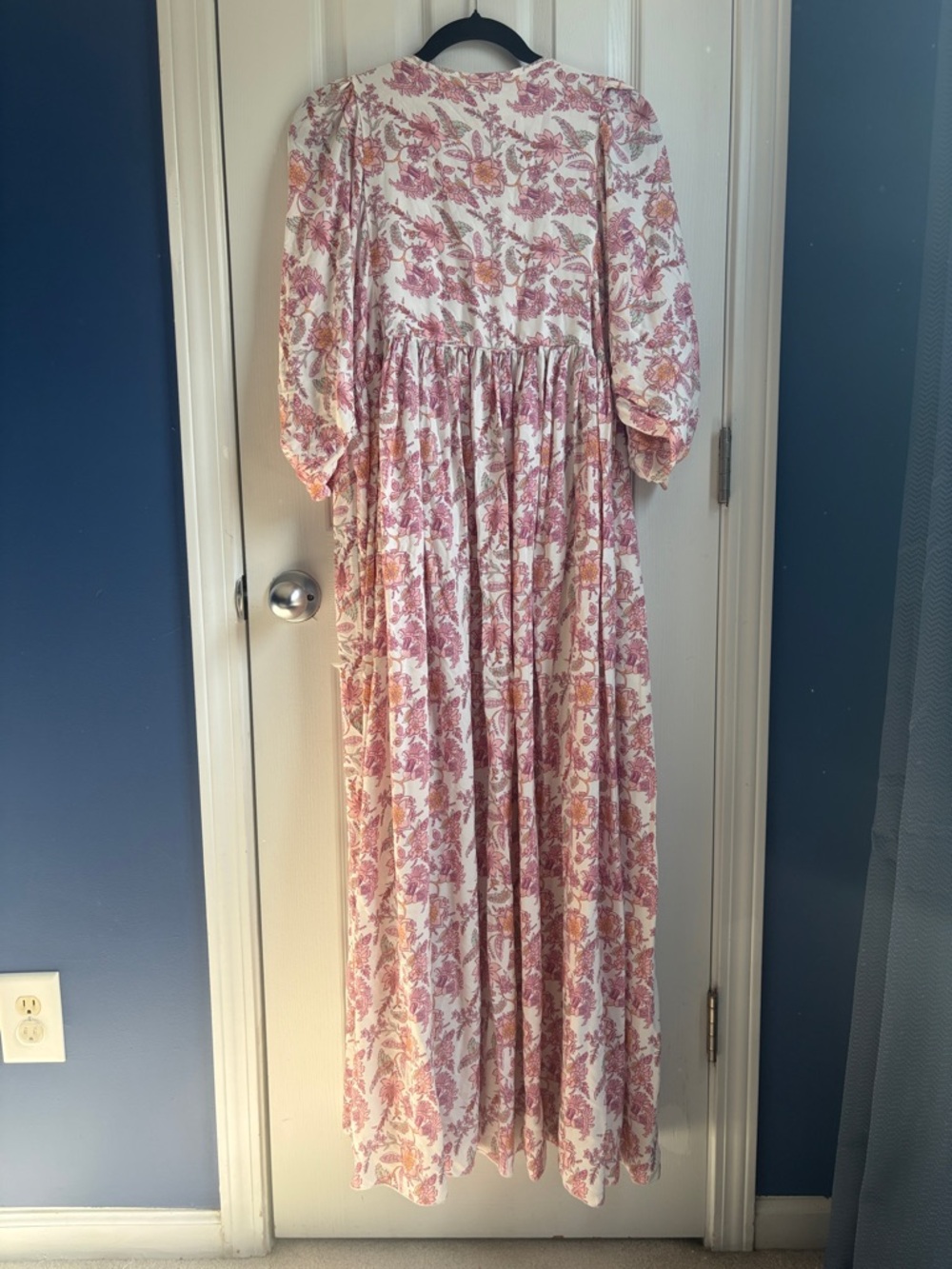 Floral Maxi Dress Boho Peasant V-Neck Flowy Cottagecore Size M Feminine Romantic - Picture 6 of 11